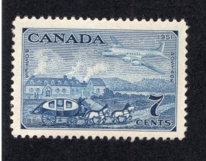 Canada 1951 7c deep blue Stagecoach & Plane, Scott 313 MH, value = $1.10