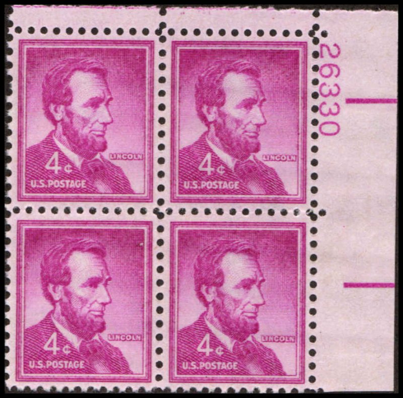 US #1036a LINCOLN MNH UR PLATE BLOCK #26330