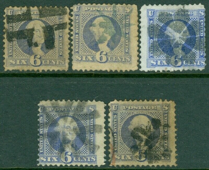 EDW1949SELL : USA 1869 Sc #115. 5 stamps. Used. All w/ Fancy cancels. Cat $1,125