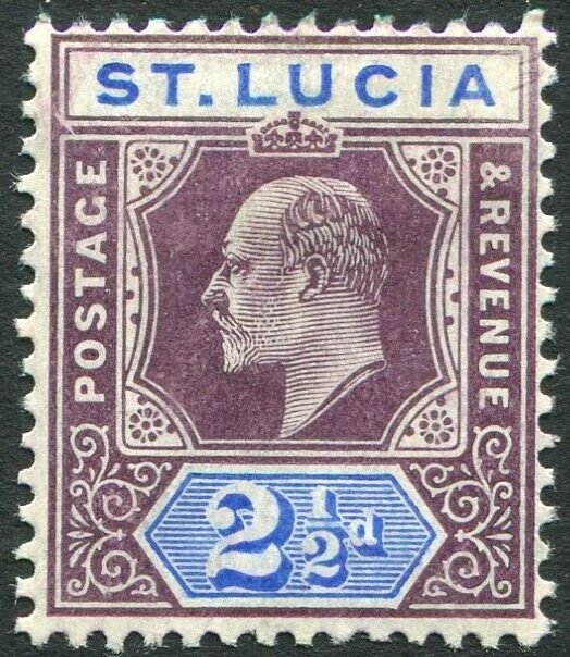 ST LUCIA-1904-10 2½d Dull Purple & Ultramarine Chalk Surfaced Paper Sg 68a MM