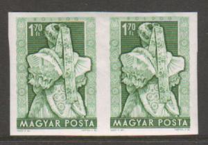 Hungary Sc 1067 var MNH. 1953 1.70ft brig green Boldog Costume, imperf pair, VF+