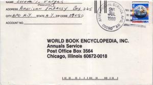 United States A.P.O.'s [25c] E Earth 1988 Army Postal Service APO NY 09080 U....