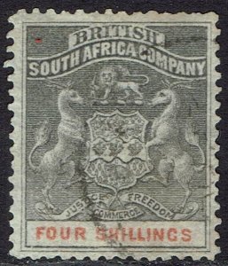 RHODESIA 1892 ARMS 4/- USED