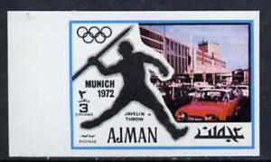 Ajman 1971 Javelin 3dh from Munich Olympics imperf set of...