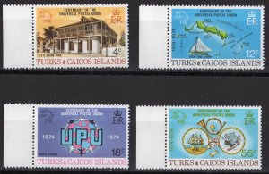 TURKS and CAICOS ISLANDS 1974 Sc#293-296  UPU CENTENARY-SHIP -MAP Set (4) MNH