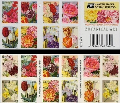 2016 47c Forever Botanical Art, Booklet of 20 Scott 5042-5051 Mint F/VF NH