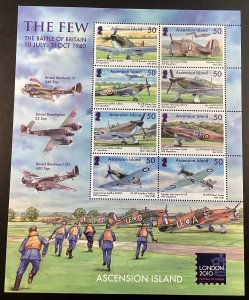 Ascension Island #1003 Mint Sheet of 8 Battle of Britain Airplanes 2010