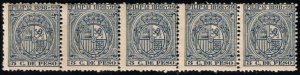 1898-1899 Spanish Philippines 5 C. de Peso Coat of Arms Strip/5 MNH