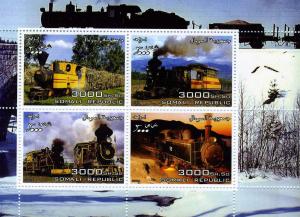 Somalia 2004 STEAM LOCOMOTIVES Sheet (4) Perforated Mint (NH)