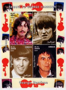 Somalia 2001 TRIBUTE TO GEORGE HARRISON - THE BEATLES Souvenir Sheet Perf. MNH