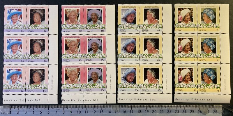 Tuvalu Nukufetau 1985 85th birthday queen mother 3 sets in corner block MNH 