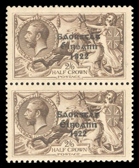 Ireland #77a Cat$400, 1929 2sh6p gray brown, se-tenant vertical pair with wid...