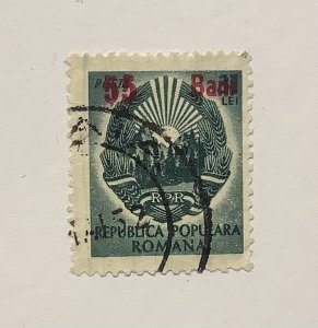 Romania 1952 Scott  840 used - 55b on 31 l, National Arms overprinted