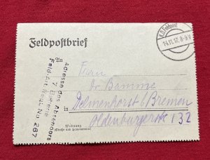 WW1 WWI Germany Imperial German Cover Envelope Feldpost 1917
