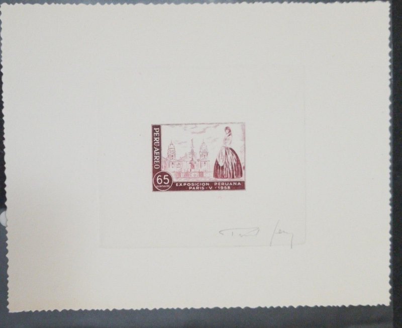 ​O) 1958 PEU, ATELIER DIE PROOF, CATHEDRAL OF LIMA AND LADY, PERUVIAN