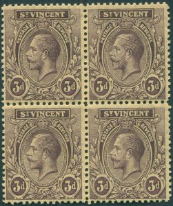 St Vincent 1926 3d purple on yellow SG135 MNH block x4