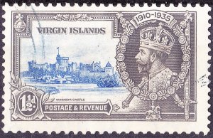 BRITISH VIRGIN ISLANDS 1935 KGVI Silver Jubilee 1.5d Ultramarine & Grey SG104 FU