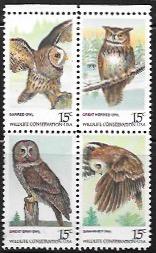 US #1760-63 MNH Block - Owls