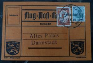 1912 Darmstadt Germany Schwaben Zeppelin Experimental Postcard Airmail Cover B