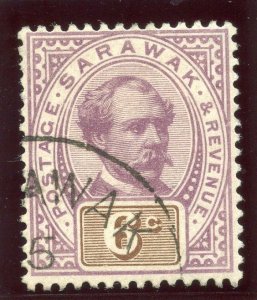 Sarawak 1888 QV 6c purple & brown very fine used. SG 13. Sc 13.