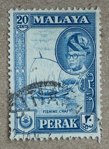 Malaya Perak 1960 20c Fishing Boat, used. Scott 133, CV $0.25. SG 157