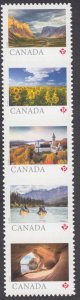 Canada- #3442i From Far and Wide, Strip of Five Die Cut Booklet Stamps - MNH