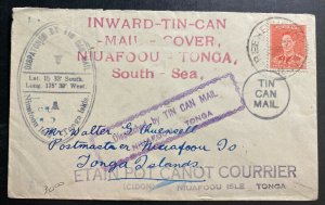 1939 Australia Tin Can Canoe Mail cover To Niuafoo Isle Tonga Toga