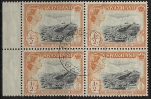 Swaziland 55 (used block of 4) ½p asbestos mine, Eliz. II, org & black (1956)