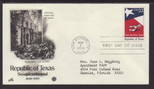 US Republic of Texas 1986 PCS Typed FDC BIN