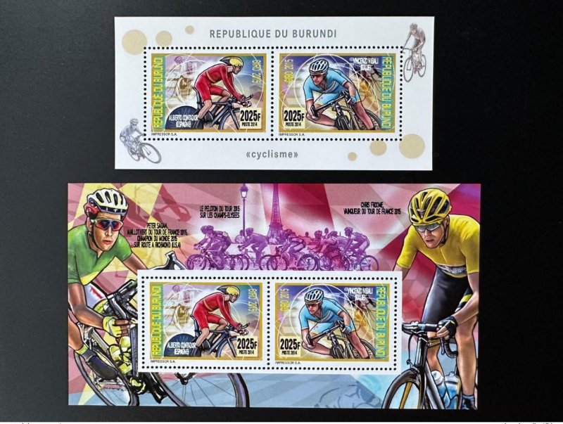 Burundi 2014 / 2015 Mi. 3483 - 3484 Bl. 504 - 505 Tour de France Eiffel Bike-