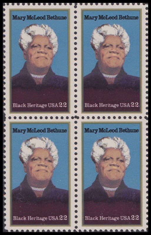 US 2137 Black Heritage Mary McLeod Bethune 22c block (4 stamps) MNH 1985