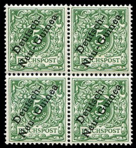 German Colonies, German New Guinea #2 (Mi. 2) Cat€32+, 1897 5pf green, bloc...