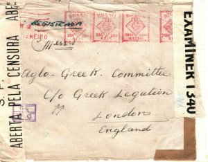 BRAZIL WW2 Cover *GREEK LEGATION* GB London MULTIPLE CENSOR 1943 {samwells}EP106