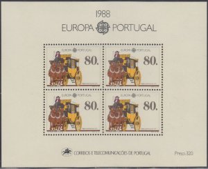 PORTUGAL Sc # 1735a CPL MNH SOUVENIR SHEET of 4 - EUROPA 1988 MAIL COACH