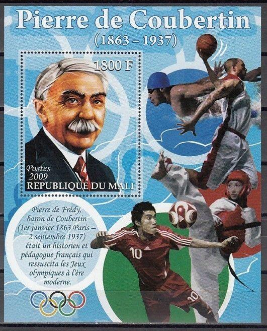 Mali, 2009 issue. Pierre De Coubertin, Modern Olympic Founder s/sheet. ^