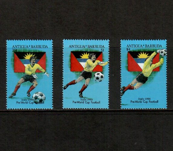 Antigua 1989 - World Cup Soccer Football - Set of 3 Stamps Scott #1217-20 - MNH