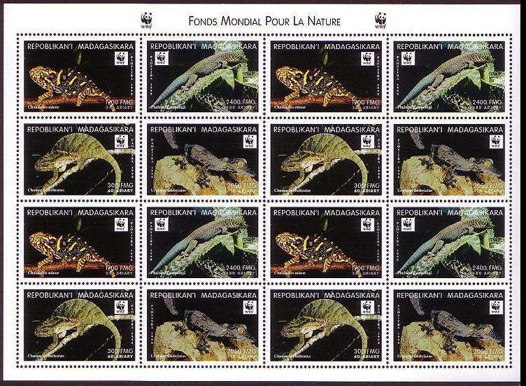 Madagascar WWF Geckos and Chameleons Sheetlet of 4 sets reprint MI#2313=2317