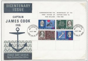 New Zealand 1969 Captain Cook Miniature sheet sg.MS910 First Day Cover