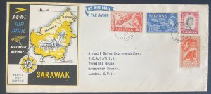 1957 Kuching Sarawak First Day Cover To London England BOAC Constellation Flight