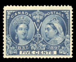 Canada #54 Cat$70, 1897 5c deep blue, dried gum