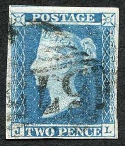 1841 2d Blue (JL) Plate 3 Fine Four Margins