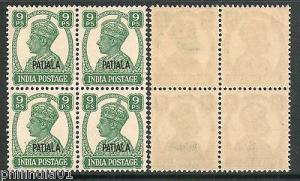 India Patiala State 9ps KG VI Postage Stamp SG 105 / Sc 104 BLK/4 MNH