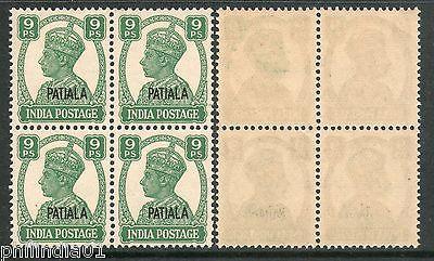 India Patiala State 9ps KG VI Postage Stamp SG 105 / Sc 104 BLK/4 MNH