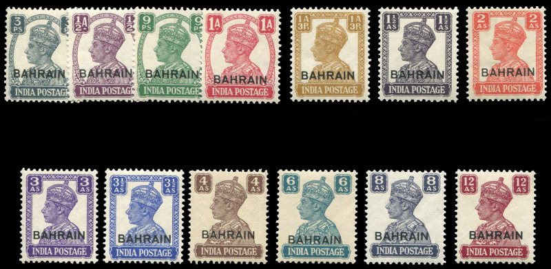 Bahrain #38-51 (SG 38-50) Cat£130, 1942-45 George VI, complete set, 3 1/2a h...