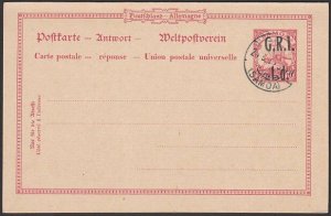 SAMOA 1914 GRI / 1d opt on 10pf postcard with reply - cto Apia cds..........K358