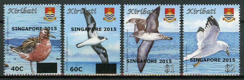 Kiribati Birds Stamps 2015 MNH Definitives Singapore 2015 OVPT Seabirds 4v Set