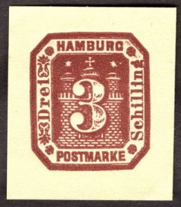 Hamburg Reprint of cut square, 3Sch, Unused