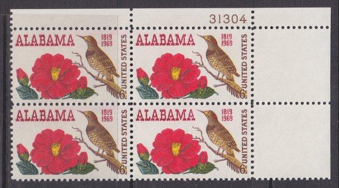 US sc#1375 1969 6c Alabama plate# block MNH