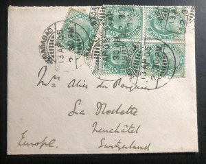 1905 Hyderabad India Vintage Cover To Switzerland