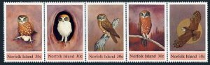 Norfolk 343 ae strip, MNH. Michel 339-343. Birds 1984. Boo Book Owl.